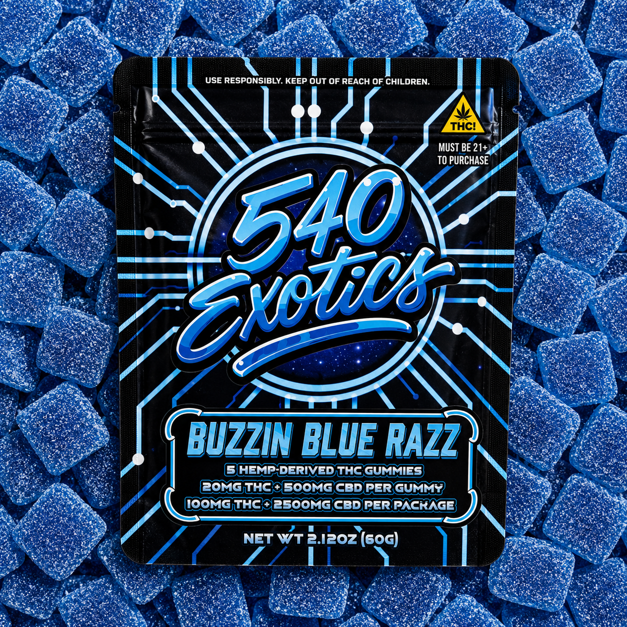 Buzzin Blue Razz THC Gummies (5 pack)